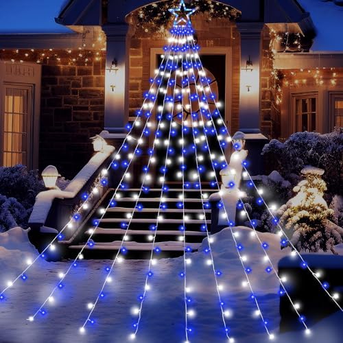 Outdoor Christmas Decorations 11.5ft Blue & White Waterfall Christmas Light by DINGFU