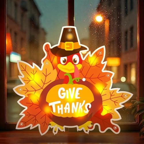 Wonderjune 13.7" Thanksgiving Door Sign LED Turkey Give Thanks Fall Decor - Image 3