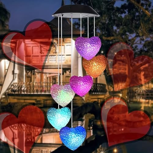 Solar Wind Chimes Outside Color Changing Lights,Solar Valentines Lights Outdoor,Valentine Solar Powered Lights,Garden Decor for Patio Yard Garden Home,Gifts for Women - Image 3
