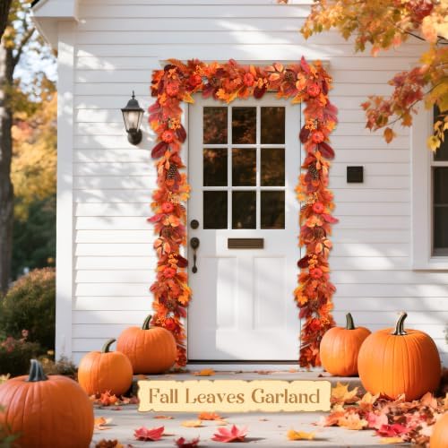 SHareconn 9ft Fall Garland with Lights and Timer for Mantle - Image 6