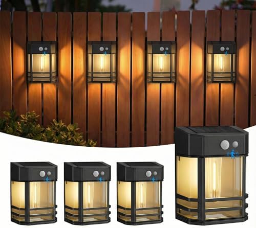 btfarm Solar Fence Lights, 4 Pack Motion Sensor Lights Outdoor, 3 Lighting Modes Dusk to Dawn Solar Deck Lights, IP65 Waterproof for Fence Post Wall Stairs Patio Backyard by btfarmdecorativelighting