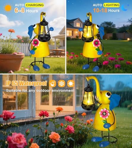 Solar Garden Lights 14.17in Metal Elephant Statue with Solar Lantern Lights - Image 3