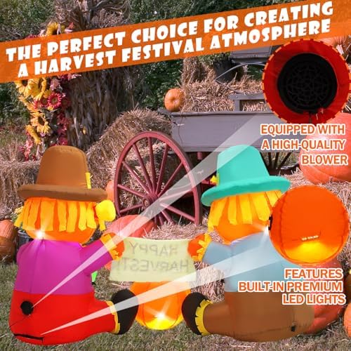 6FT Long Fall Inflatables Outdoor Decorations, Inflatable Scarecrow and Pumpkin, Built-in LED Fall Autumn Harvest Thanksgiving Inflatables Blow Ups for Outside Yard Garden Lawn - Image 6