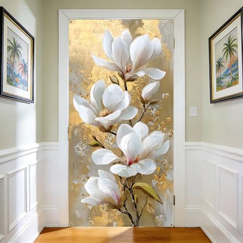 NYZE Magnolia Flowers Door Cover, 35.4 x 70.8 Inch Landscape Front Door Banner Backdrop, Porch Sign Garden Outdoor Indoor Front Door Decorations by GIVEYOUTHEBEST