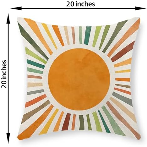 Summer Pillow Covers 20x20 Set of 2, Boho Sun Throw Pillows Stripes Yellow Green Orange Sunshine Decorations Watercolor Rainbow Pillow Cases Linen Outdoor Decor Cushion Case for Home Sofa - Image 2