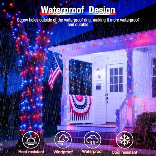 btfarm 4 Pack Red White and Blue Solar Fairy Lights - Image 4