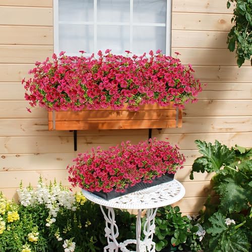 Sggvecsy Artificial Flowers for Outdoors 12 Bundles Realistic Faux Plants UV Resistant Fake Silk Daisy with Eucalyptus for Boxwood Planter Patio Porch Outside Spring Summer Decoration(Rose Red) - Image 3