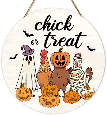 Funny Halloween Chicken Decor Chick or Treat Door Sign for Front Door by Unknown