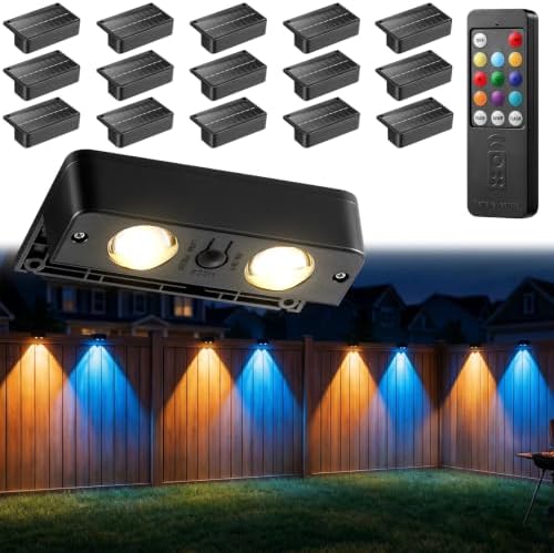 Fence Lights Solar Powered with Remote 16 Pack, 60 Lumen 9 Fixed Colors by MIFISH