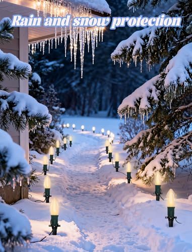 C9 LED Christmas Pathway Lights, 38FT Outdoor Warm White Pathway Markers Lights with 25 Stakes, Connectable Waterproof Outside Christmas Decorations for Xmas Party Decor Patio Yard Lawn, Garden - Image 2