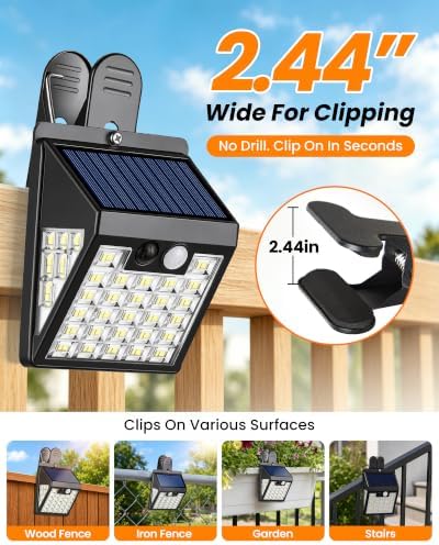 4 Pack Clip On Solar Lights Outdoor,Motion Sensor Outdoor Lights, 72LEDs 600LM Solar Lights with Motion Sensor,Outdoor Solar Lights for Fence,Deck Railing, Gutter,Patio,Garden (6000-6500K) - Image 3