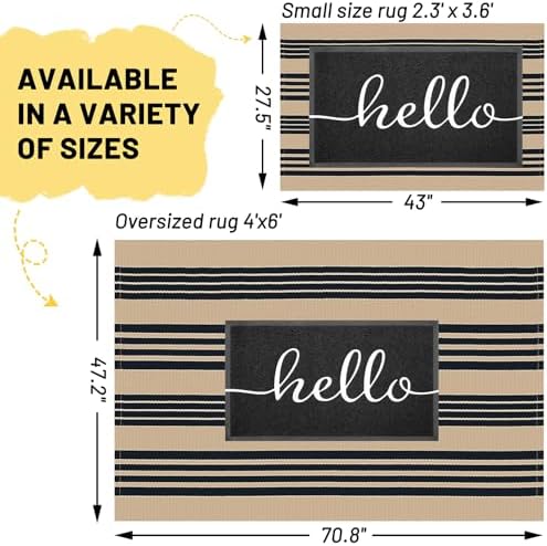 KILOCOCO Striped Rug 4x6 ft Washable Woven Front Door Rug, Brown and Black - Image 2