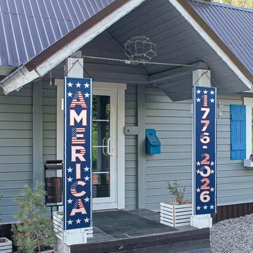 doginthehole 4th of July Decorations Door Banner 2pcs Set 1776-2026 America Porch Sign 250th Anniversary USA Hanging Flag Patriotic Decor Outdoor Red White Blue - Image 2