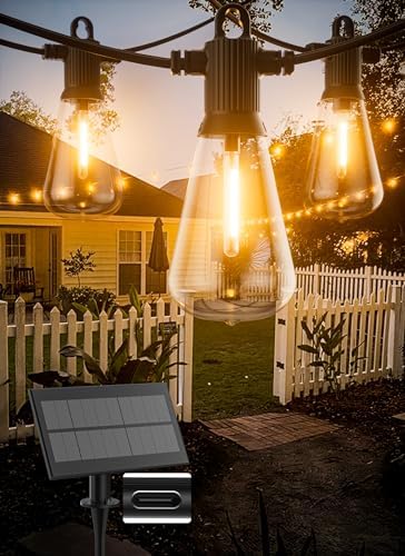 Zuske Solar String Lights Outdoor Waterproof 50FT with USB Port and 27 Shatterproof ST38 Bulbs(2 Spare), LED Solar Powered Patio Lights for Outside, Porch, Backyard, Bistro, Garden, Market - 2200K by Zuske