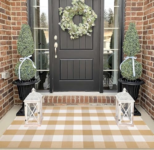 Fall Washable Outdoor Rug 3'x5'Khaki and White Layering Front Porch Rug - Image 4