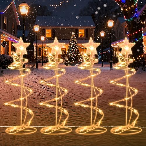 Spiral Christmas Tree Pathway Lights 4 Pack - Warm White Spiral Lighted Christmas Lights Waterproof - Plug in Collapsible Pathway Light for Outdoor Indoor Christmas Yard Decorations by HEISOK