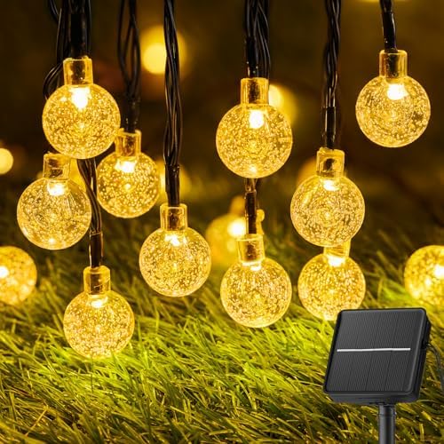 Brightown Solar String Lights Outdoor 60 LED 36FT with 8 Lighting Modes, Waterproof Solar Powered Crystal Globe Patio Lights for Garden Yard Porch Wedding Party Decor (Warm White) by Brightown