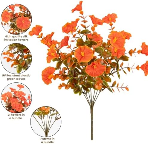Artificial Fall Flowers for Outdoor 16 Bundles Morning Glory, Autumn Orange - Image 4