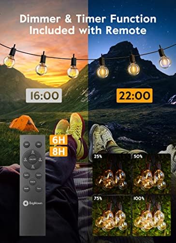 Brightown Outdoor String Lights with Remote, 2 Packs Each 38Ft 15 LED Patio Lights Outdoor Waterproof, String Lights for Outside, Dimmable Hanging Lights for Porch Balcony Bistro Cafe - Image 6