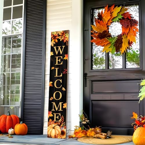 Fall Welcome Porch Sign, Pumpkin Signs for Front Porch, Maples Door Sign Yard, Vertical Wood Sign Standing for Patio Front Door Porches, Autumn Holiday Thanksgiving Home Party Decor for Wall Yard Indoor Outdoor, 47x8 inch - Image 5