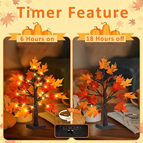 2Pack Artificial Fall Lighted Maple Tree - 1.5FT 36 LED Thanksgiving Decor Lights, Battery Operated Tabletop Lamp with 6 Acorns, 6-Hours Timer, for Wedding Party Indoor Outdoor Autumn Decor… - Image 4