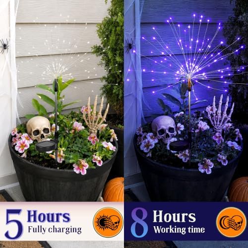 GIGALUMI 4 Pack Solar Firework Lights Outdoor, Halloween Decor, Purple - Image 3