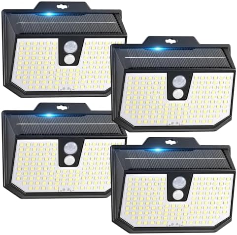 Brightever 4-Pack Solar Lights Outdoor Motion Sensor, Super Bright Outdoor Solar Lights Waterproof, 3 Lighting Modes Security Wall Lighting for Outside House, Pathway, Garden, Walking Dog, Fence by Brightever