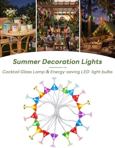 Cocktail Glass String Lights, 8.5FT 10 LED Summer String Lights with UL Certified Plug, Waterproof Tropical Party Decorations for Patio, Connectable Hawaiian Lights for Garden Backyard Bar Decor - Image 3
