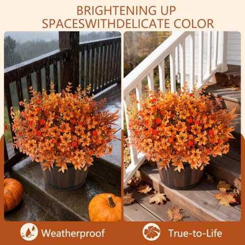 Fall Artificial Mums Flowers for Outdoors Planter Fake Plants 12 Bundles - Image 3