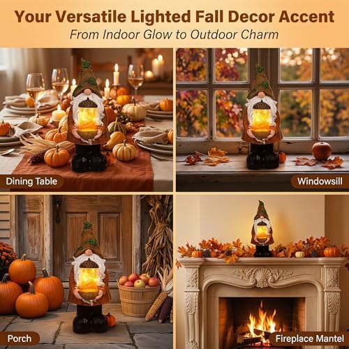 Topadorn Fall Decor Lighted Gnome with LED Acorn Jar, Resin Harvest Decor - Image 6