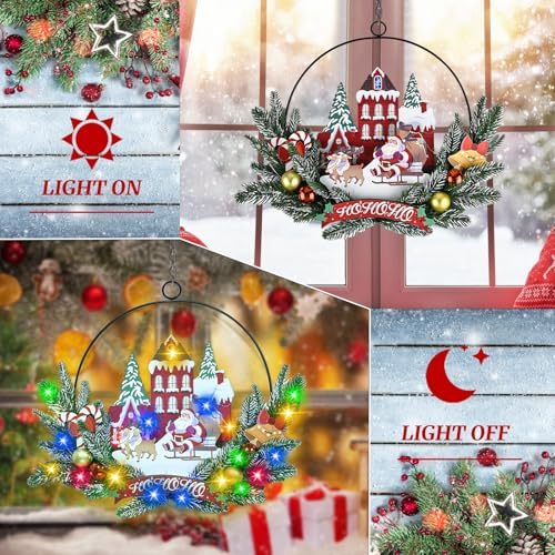 Pre-Lit Christmas Wreath for Front Door, Lighted Witch with 6H On/18H Off - Image 2