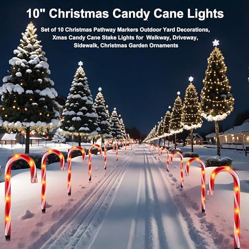 10" Candy Cane Pathway Lights, 10-Pack Christmas Stake Lights for Outdoor - Image 4