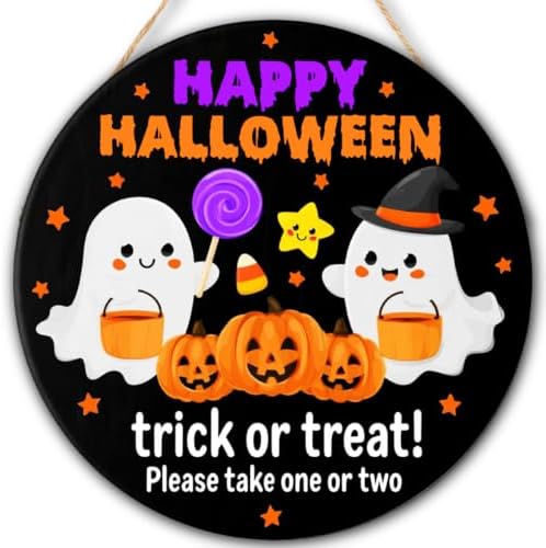 Halloween Decorations Wooden Sign for Home, Trick or Treat Ghost Sign by FDLLAUS