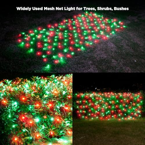 Led Net Lights Christmas Lights Outdoor 200Led 9ftx6ft Upgraded Red and Green Christmas Net Lighting, Waterproof 5mm LED Wide Angle Outdoor Indoor Mesh Net Light for Trees, Bushes, Shrubs Decorations - Image 2
