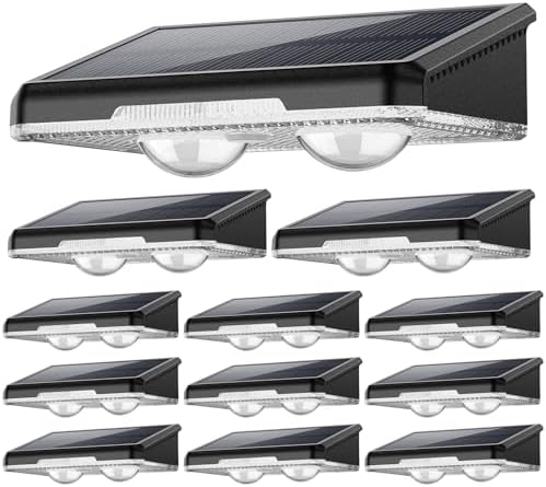 Solar Fence Lights Outdoor Waterproof 12 Pack Warm White & RGB 8 Colors Fence Lights Solar Powered with Ultra-Bright LED Lens Outdoor Solar Lights for Fence, Backyard, Railing, Patio, Wall, Step, Deck by UGDLUCK