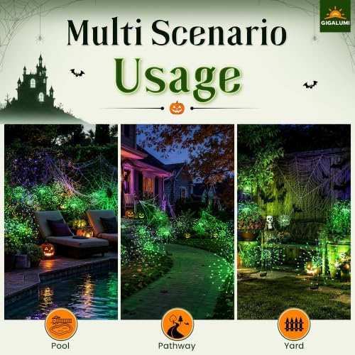 GIGALUMI 4 Pack Solar Firework Lights Outdoor, Halloween Decor, Green - Image 4