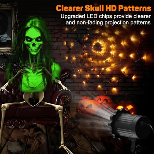 Halloween Projector Outdoor, 2026 Upgraded 3D Dynamic Skull HD Patterns,Clearer Holiday Light Ideal for Window Wall Displays and Halloween Garage Door Cover Projections - Image 2