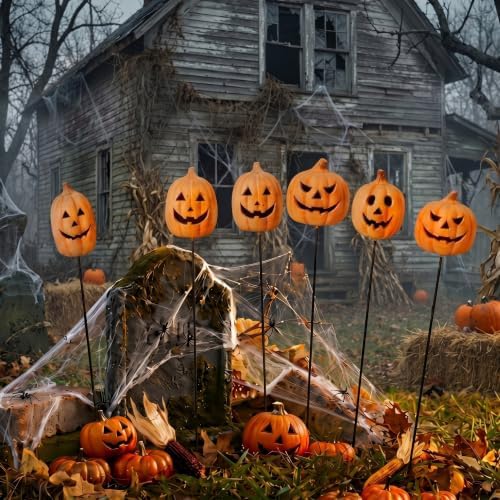 6Pcs Fall Decor Outdoor Halloween Terracotta Pumpkin Garden Stake - Image 4