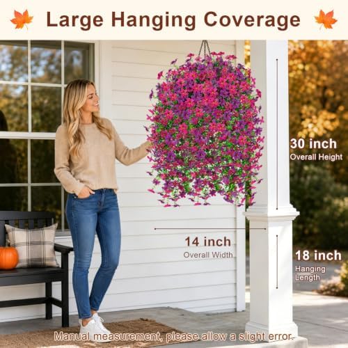 Artificial Hanging Flowers for Outdoors, 4 PCS 688-Bloom UV Resistant Mums - Image 3