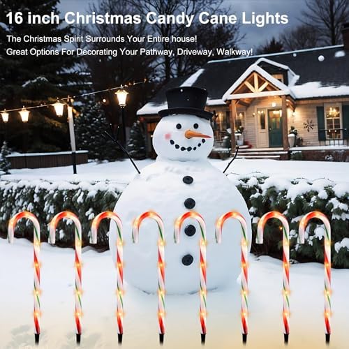 GAGALIFE 16-inch Candy Cane Lights, Outdoor Christmas Pathway Markers, 12 Pack with 72 Lights, 21 feet Total Length for Driveway, Walkway, Yard, Garden, Red-Green - Image 3