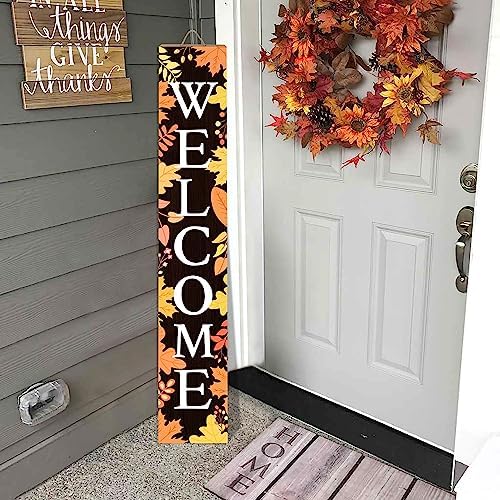 Fall Welcome Sign for Front Porch Standing, Autumn Wooden Porch Sign with Maple Leaves for Front Door Decorations, Farmhouse Vertical Hanging Signs Welcome Sign for Thanksgiving Home Decor 47.2"H - Image 2