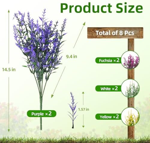 CLEANGOR 8 Pcs Artificial Lavender Flowers for Outdoors (4 Color) - Image 2