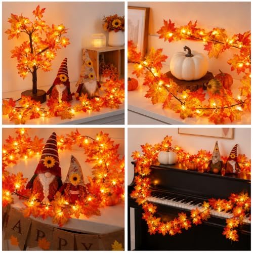 Fall Decorations for Home 9FT Plug in Fall Garland with Lights Halloween Decorations 50 Orange Bulbs, Connectable Fall Lights for Indoor Outdoor Halloween Harvest Thanksgivings Decorations(3 Packs) - Image 6