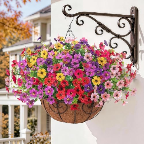 HyeFlora Artificial Fake Hanging Plants Flowers with Basket Outdoor Decor Faux Silk Dasiy Flower Arrangements in Pot Planter for Porch Home Indoor Patio Garden Yard Decoration - Image 5