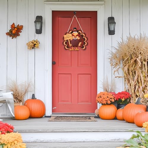 COCHIE Thanksgiving Decorations Turkey Wooden Wreath for Front Door, Give Thanks Signs Hanging Decoration, Fall Harvest Pumpkin Wall Windows Outdoor Outside Porch Hanger Decor (Turkey B) - Image 7