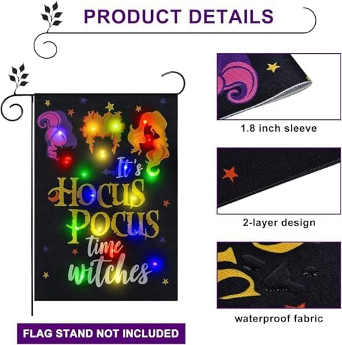 Halloween Lighted Garden Flag, Hocus Pocus Yard Decor, 12x18 in - Image 4