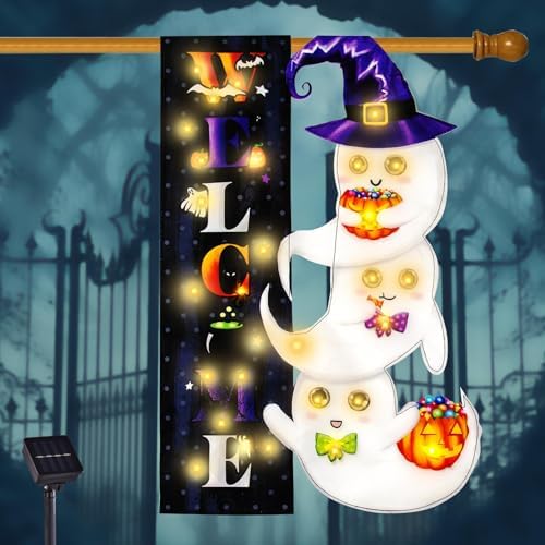 Halloween Lighted Garden Flag, Ghost Yard Decor, 28x40 In by FLAGMESAGE