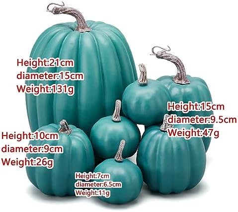 Lizxun 7Pcs Artificial Pumpkins Halloween Decoration, Lifelike Simulation Mixed Harvest Fall Foam Pumpkins for Halloween Thanksgiving Home Party Supplies (Cyan 01-7pcs) - Image 2