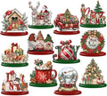 Leinuosen 12 Pcs Christmas Table Decoration Red Green Christmas Tiered Tray Decor Wooden Santa Claus Centerpieces Reindeer Snowman Wreath Farmhouse Xmas Decor for Home Kitchen Coffee Bar Shelf Indoor by Leinuosen