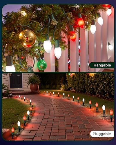 Christmas Pathway Lights Outdoor,25.7 Ft Lights with 20 Red and White Bulbs - Image 5